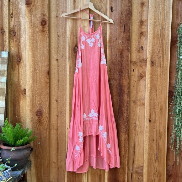 Nordstrom Dresses & Skirts - Vintage Coral and White Embroidered Halter High-Lo Beach Dress 🌿